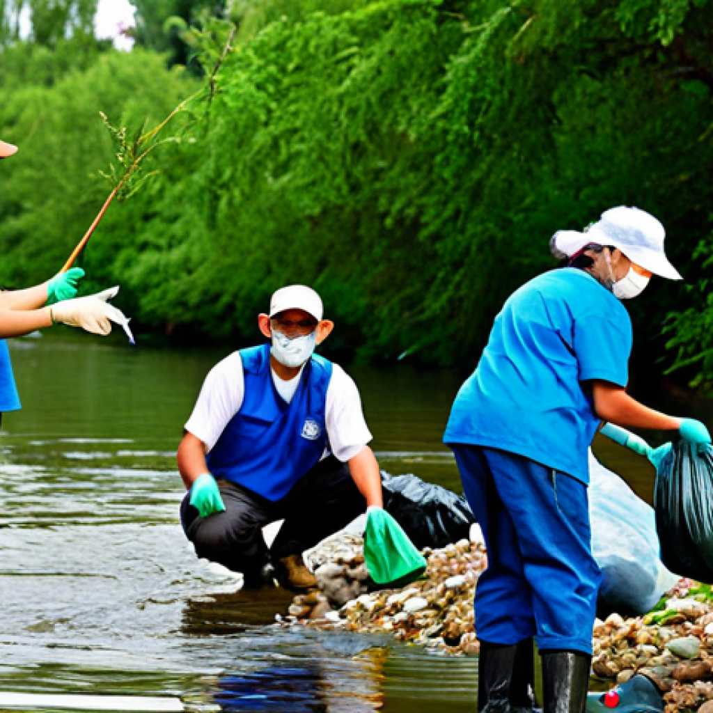 하천 복원 활동의 자원봉사자 관리법 - Community River Cleanup**

"A diverse group of volunteers, fully clothed in appropriate attire, part...