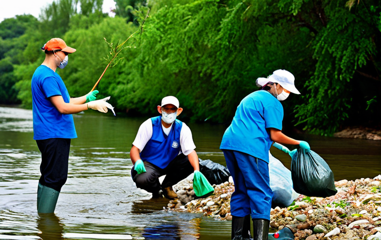 하천 복원 활동의 자원봉사자 관리법 - Community River Cleanup**

"A diverse group of volunteers, fully clothed in appropriate attire, part...