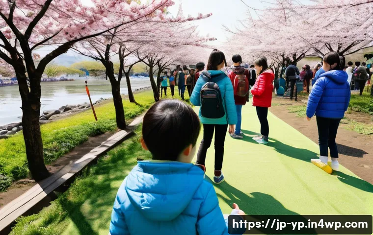 하천 생태계 복원 참여의 효과적인 실행 방법 - A lively community environmental event at a Japanese riverside festival during spring, featuring loc...